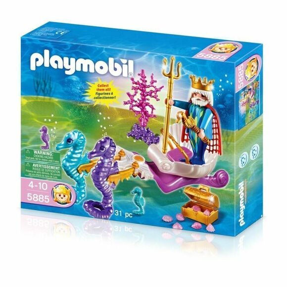 PLAYMOBIL 5885 King Neptune and Seahorse Chariot Underwater Mermaid Toy Set - Picture 1 of 9